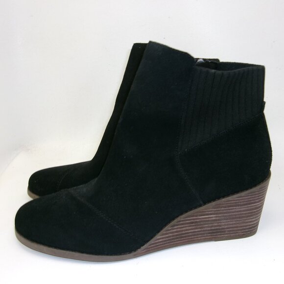 Toms Black Sadie‎ Suede Wedge Ankle Boots Women's US 11 - Picture 1 of 6